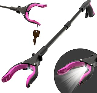 Grabber Reacher Tool-Long 32 Inch Aluminum Foldable Pick Up Stick-Strong Grip Shelves LED Light Magnetic Tip, Lightweight Trash Picker Claw Reacher Grabber Tool for Elderly - by Luxet (32 Inch, Pink)
