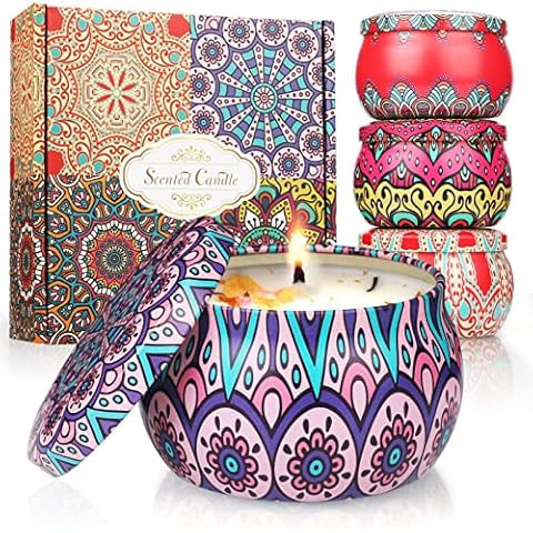 Yordawn Scented Candles Set of 4 Rose Lavender Lemon Mint 2.2 Oz Soy Wax Candle in Portable Tin Aromatherapy Gifts for Women Relax Mood Candles for Spa Yoga Dating Birthday Valentine's Day Christmas Cover