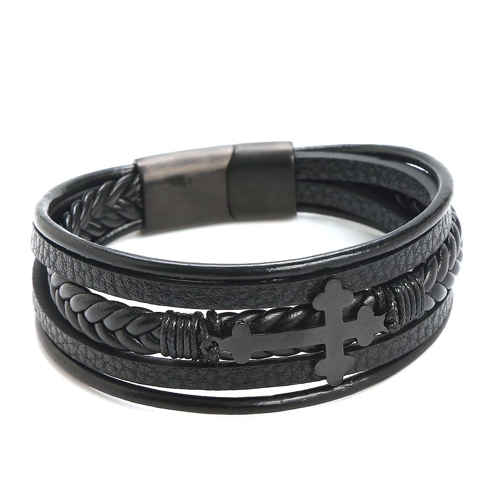 Hot And Bold Stainless Steel Cross Leather Bracelets: Symbolic Jewelry (Black) (B0CZXZ9DH7) Amazon Price History, Amazon Price Tracker