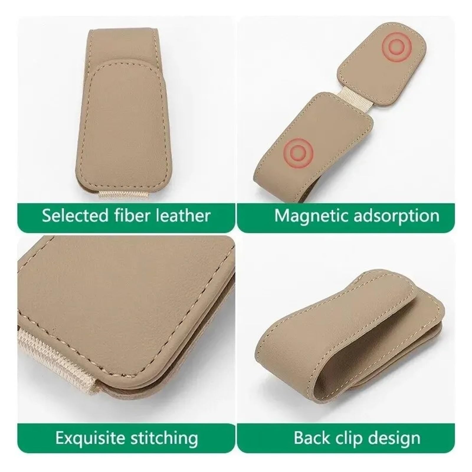 Porta Occhiali per Auto per Clip per Gancio per Occhiali in Pelle con Visiera Parasole Automatica Universale Porta in Portaoggetti Magnetico Multifunzione(Brown)