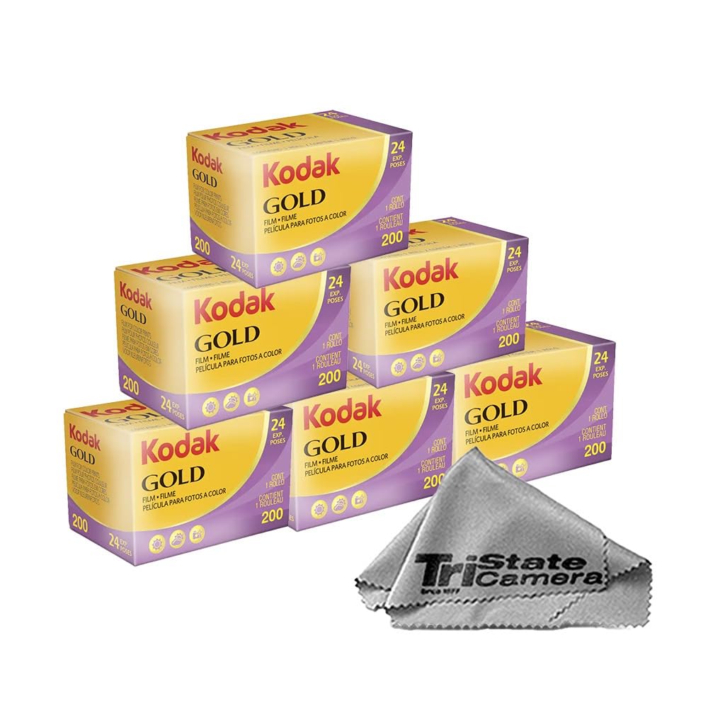 Kodak Gold 200 35mm Color Negative Film (6-Pack)  24 Exposures per Roll, ISO 200, Daylight-Balanced Print Film + TSC Microfiber Cloth 6 Pack