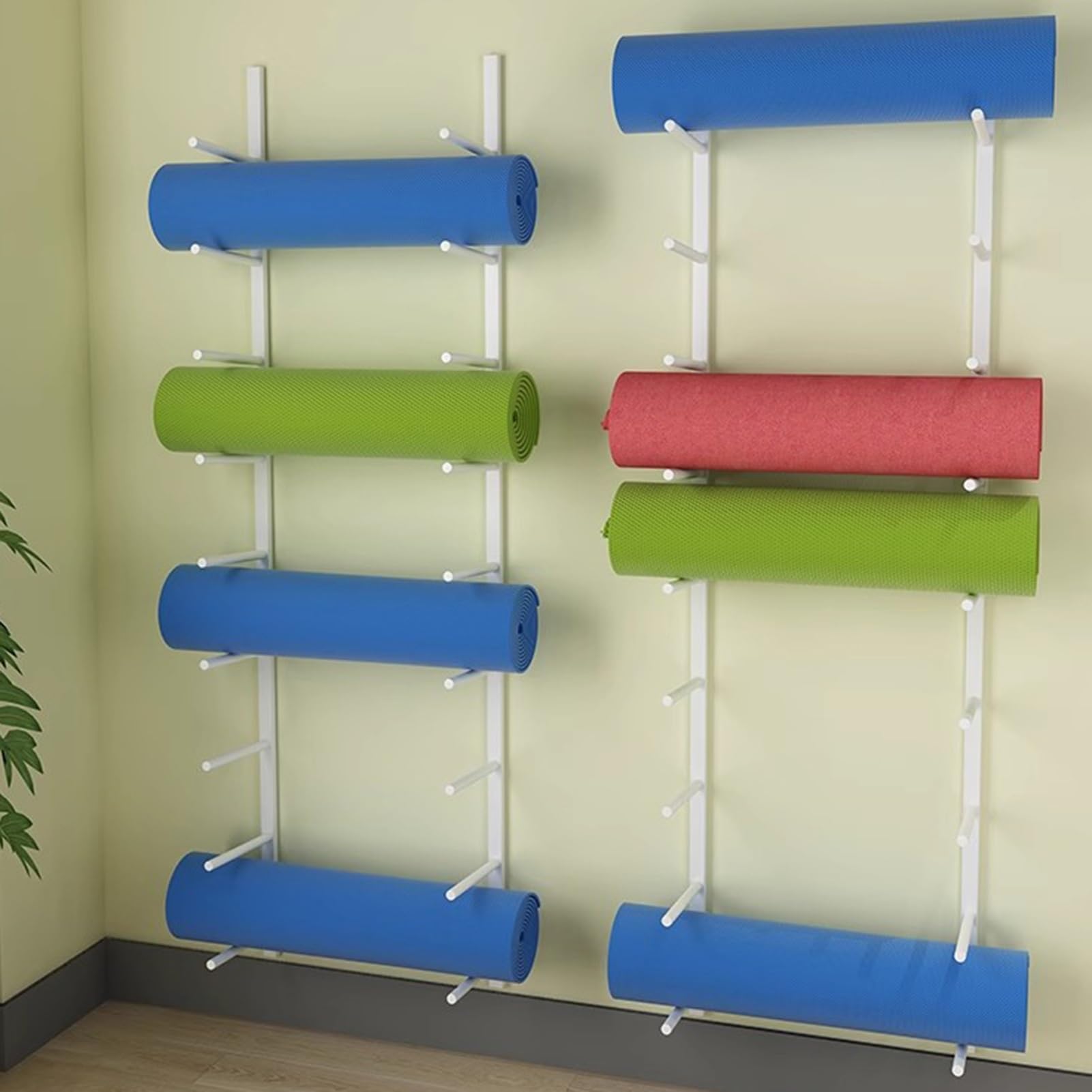 Yogamattenhalter 2er-Set Weißer Yogamattenhalter, Wand-Yogamatten-Organisation für Das Fitnessstudio zu Hause, Großes Yogamatten-Aufbewahrungsregal, Fitness-Organizer für Schaumstoffrollen