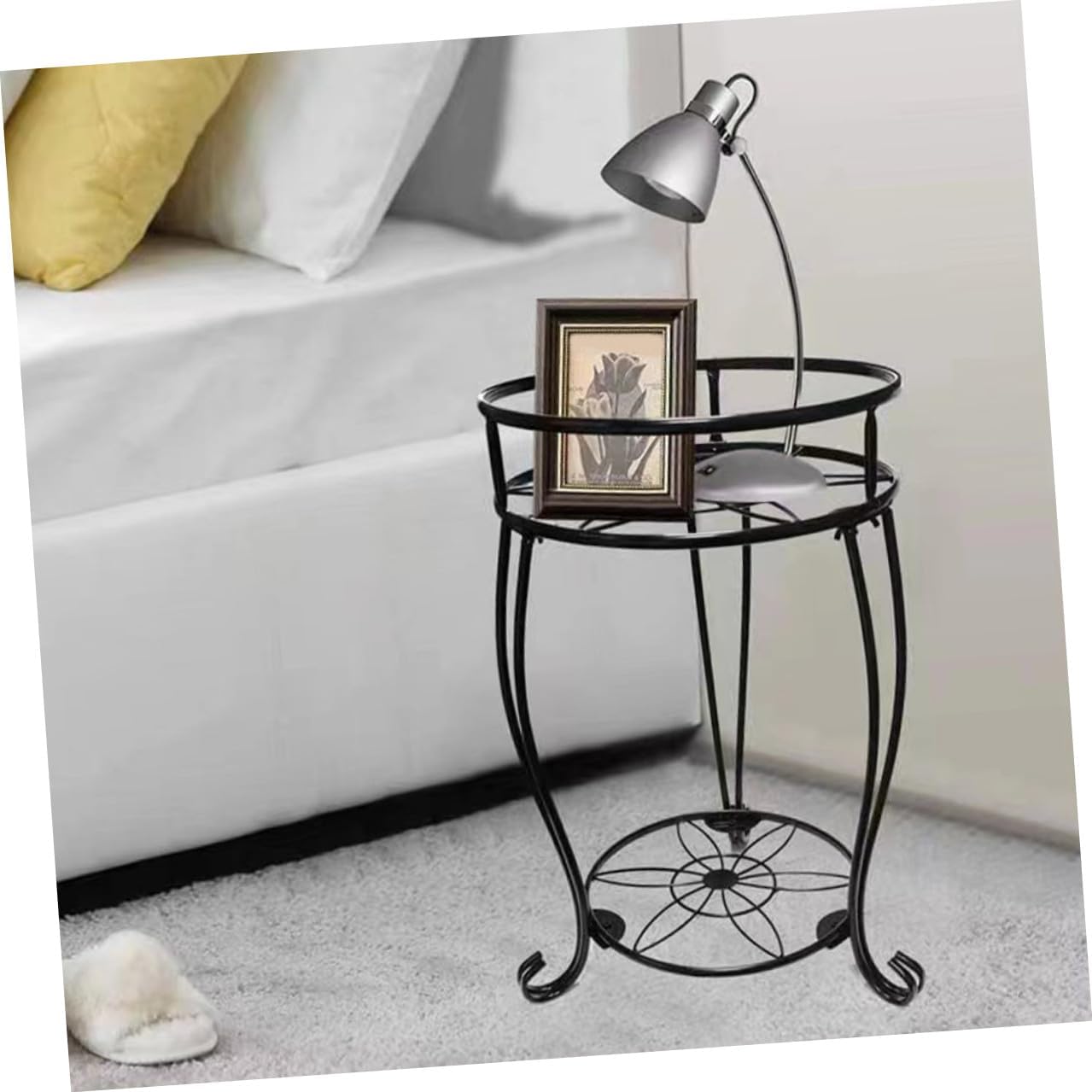 Multi-tier Metal Plant Stand Double Tier Flower Pot Holder Indoor Outdoor Heavy Duty Black Planter Rack for Balcony and Garden Display