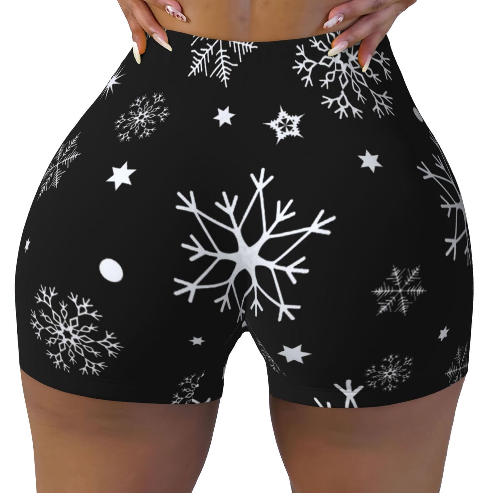 Gratka Women's As Picture Christmas Snowflake Black Winter, Workout Shorts, Stretch Gym Shorts Running Sport,M