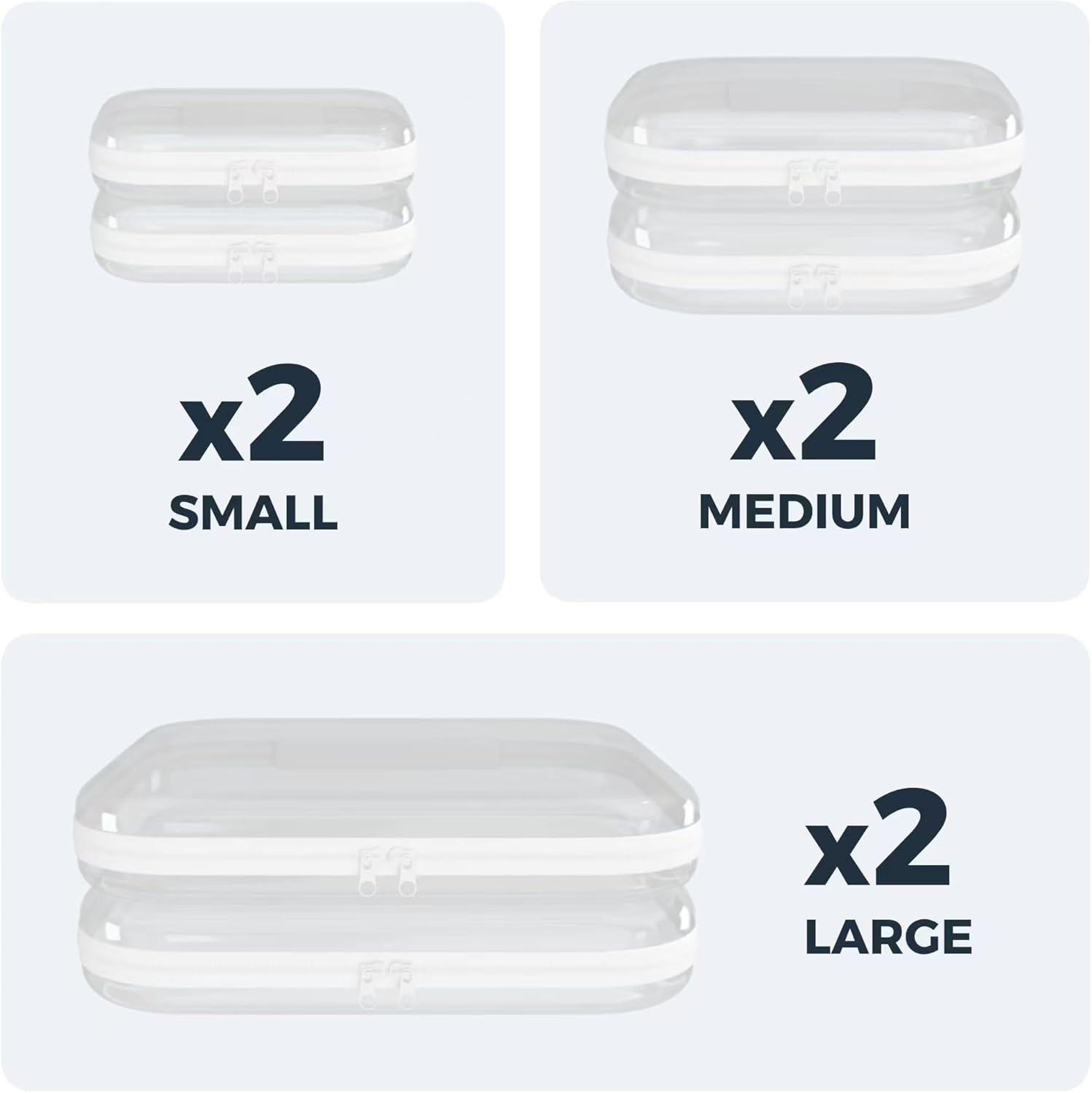【6-Pack】 Clear Hard Shell Zipper Case Set | Durable Travel Pouches for Toiletries, Makeup Storage Organizer, Toy Storage Box | Transparent Cosmetic Bags with Zipper for Organization (white)