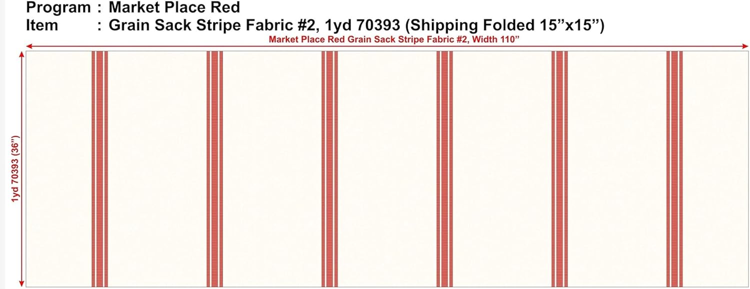 Piper Classics Market Place Red Grain Sack Stripe Bulk Yardage, One Yard, 36" x 110" Wide