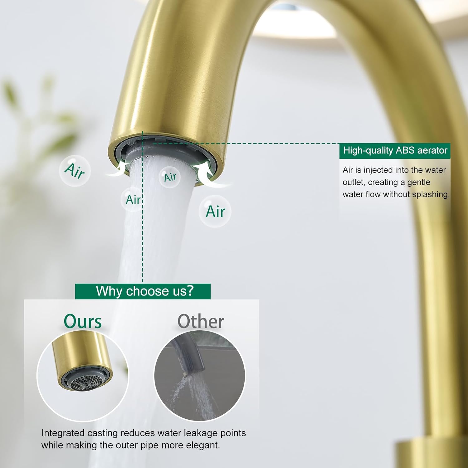 VOTON Bar Sink Faucet, Bathroom Kitchen 360° Rotatable Faucet, Brushed Gold Single Hole Bathroom Faucets Modern Small Mini Kitchen Bath Utility Vanity Outdoor Lavatory Faucets