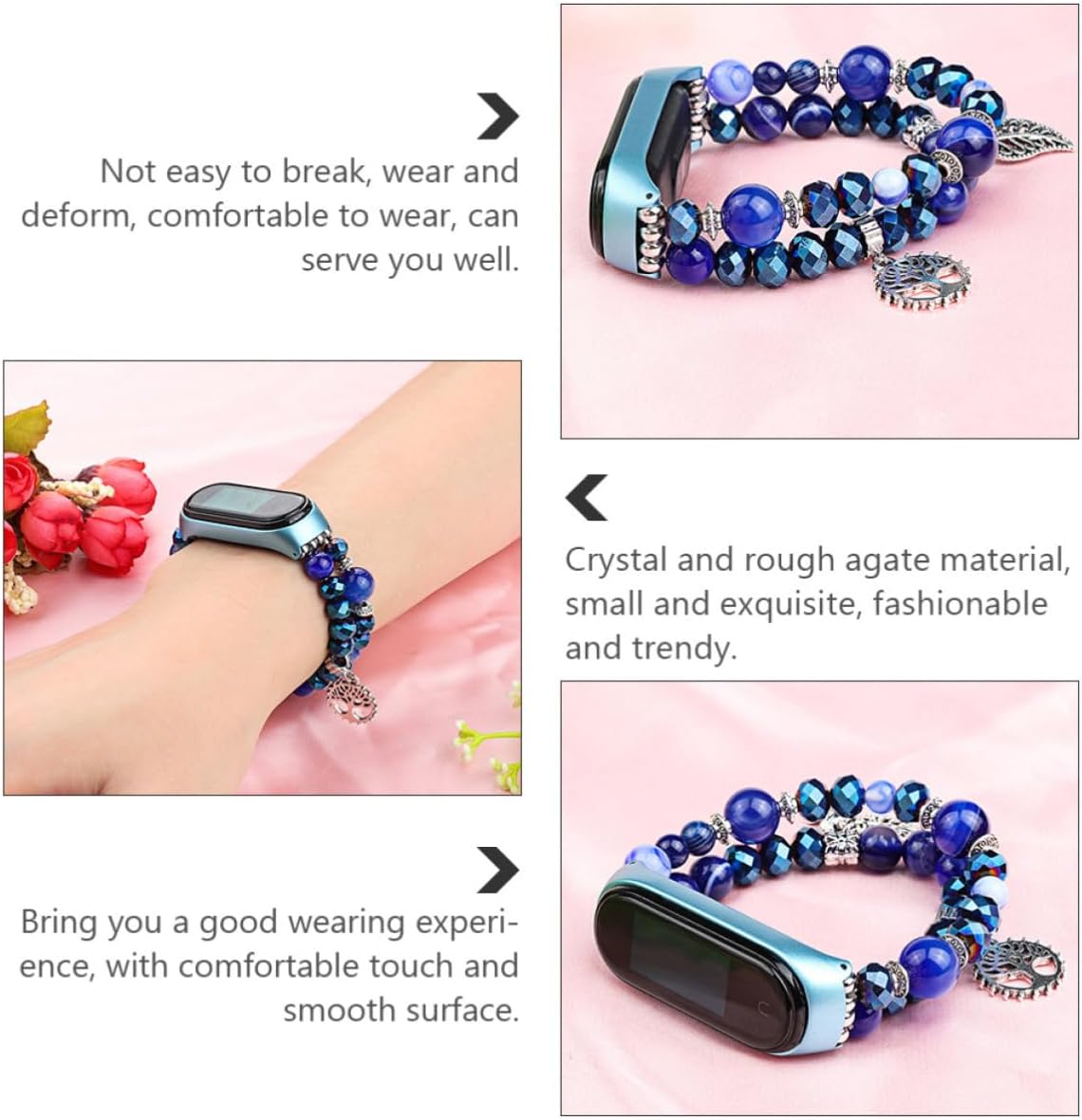 Blue Agate Smart Watch Band Crystal Decorative Jewelry Strap image 3