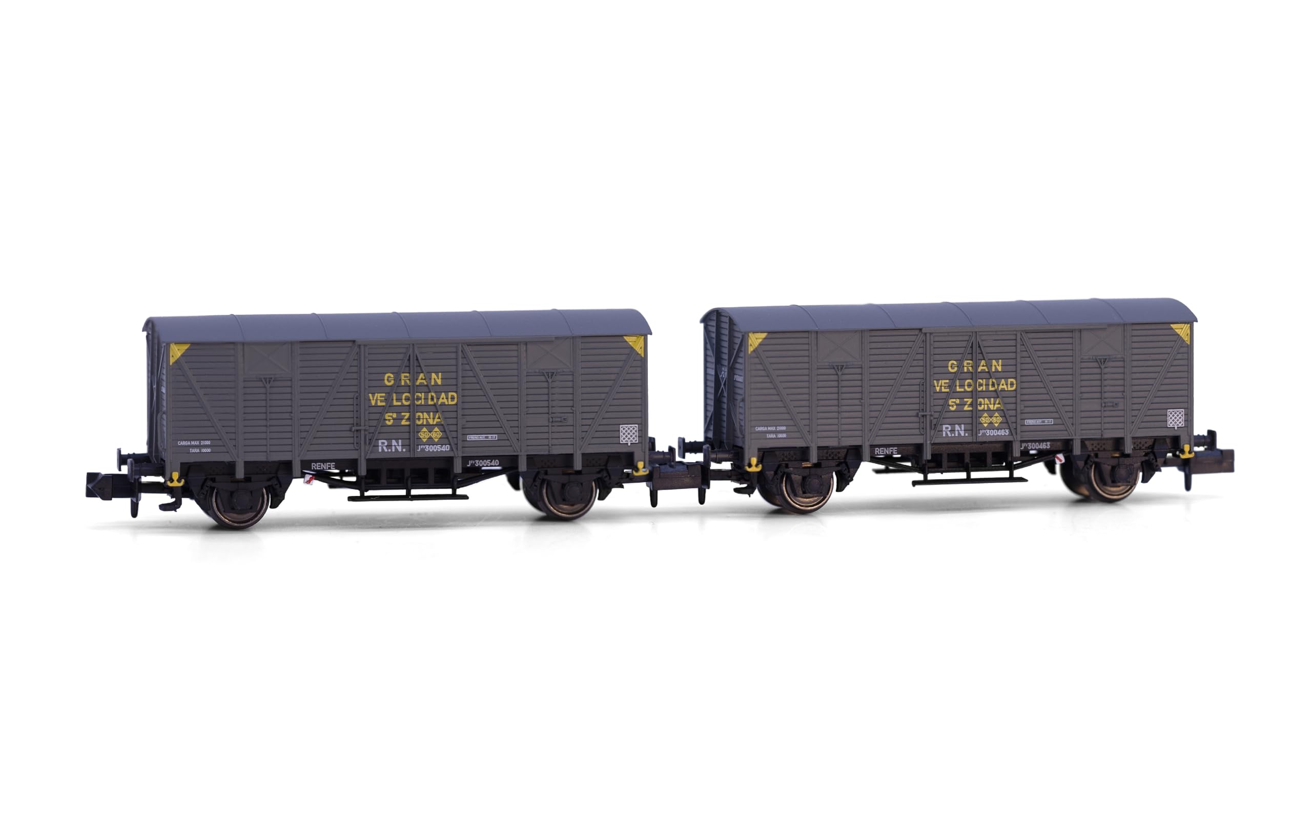 Arnold Hn6660 Renfe 2-Unit Pack 2-Axis Indoor Wagons Type J300 000 Grey Painting Gran Velocidad Ep III Tabor, Wagons