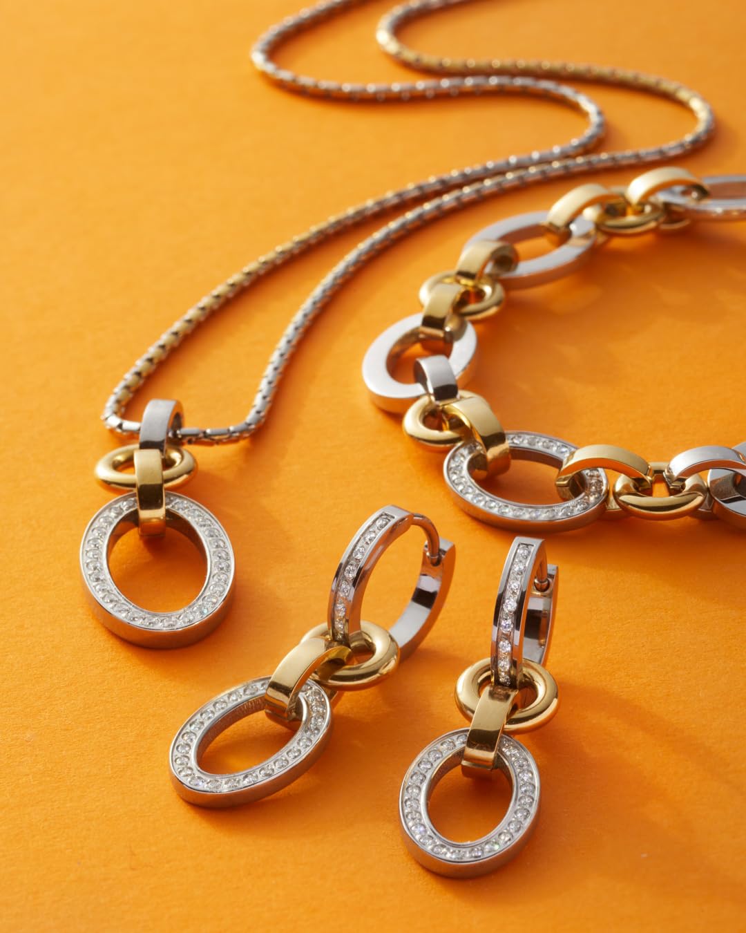 JEWELS BY LEONARDO Bracciale Lena • Bracciale in acciaio inox dorato • Catena bicolore • Zirconi incastonati • 19-21 cm di lunghezza • Gioielli regalo da donna • 023403