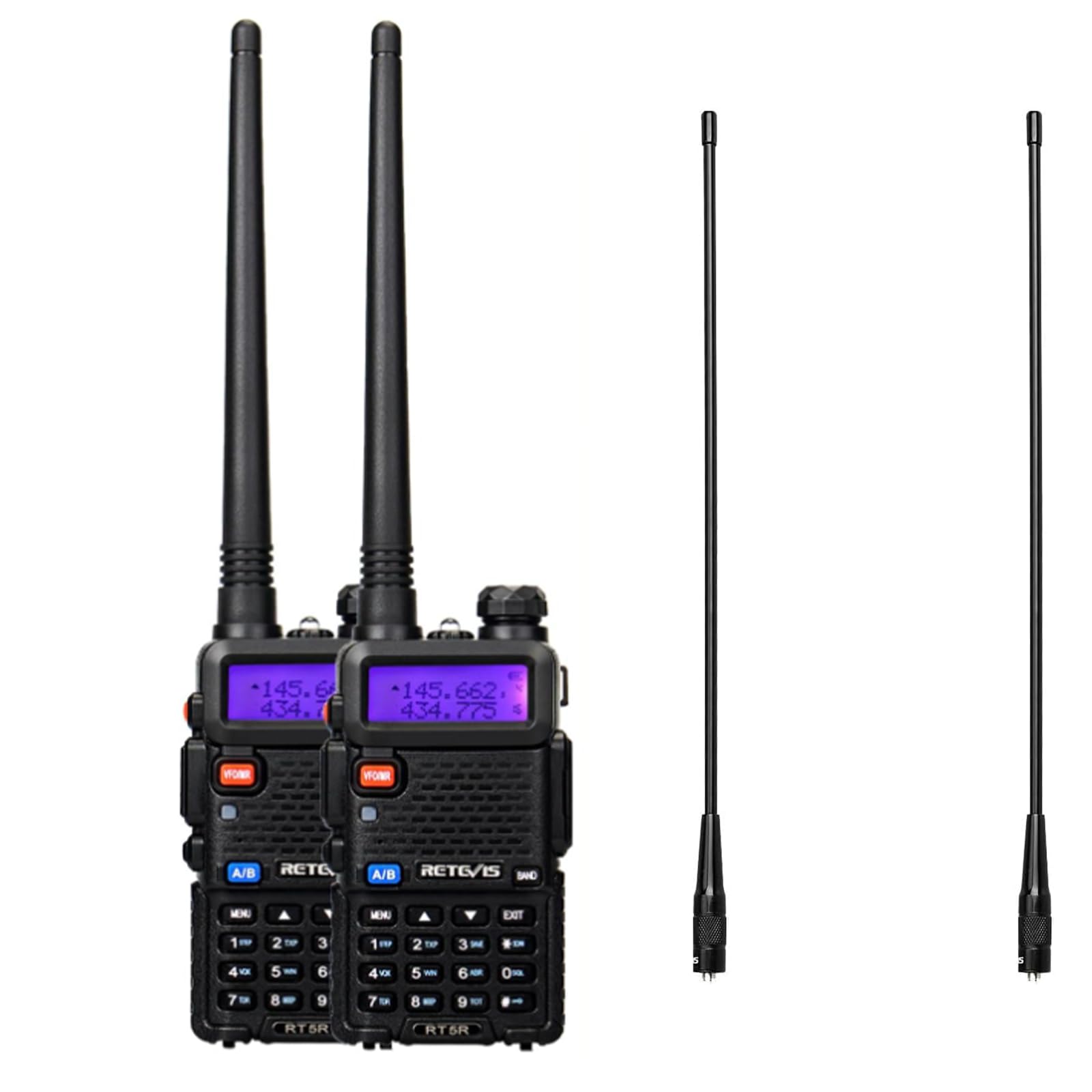 Retevis RT5R Walkie Talkie y RHD771 Antena SMA-F para Emisora Caza, 128 Canales, 144/430MHZ, Walkie Talkie Largo Alcance, FM, Robusto Emisora Radioaficionado para Caza, Principiante