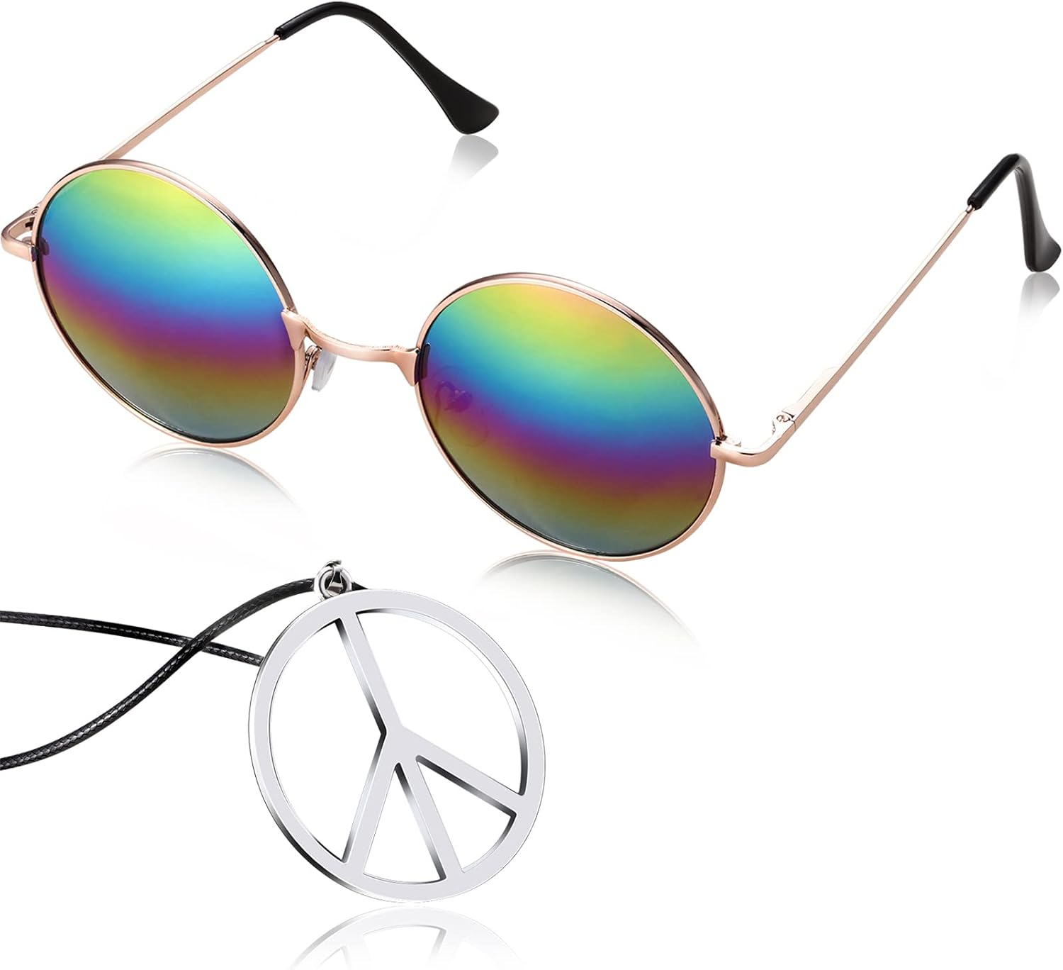 Tatuo Hippie Dressing Accessory Set Hippie Glasses and Peace Sign Necklace
