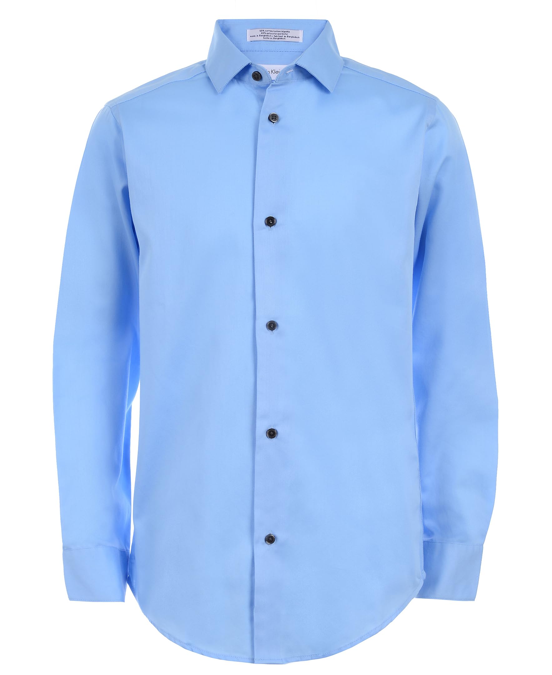 Calvin Klein Boys' Long Sleeve Sateen Dress Shirt, Button-Down Style with Buttoned Cuffs &amp; Shirttail Hem