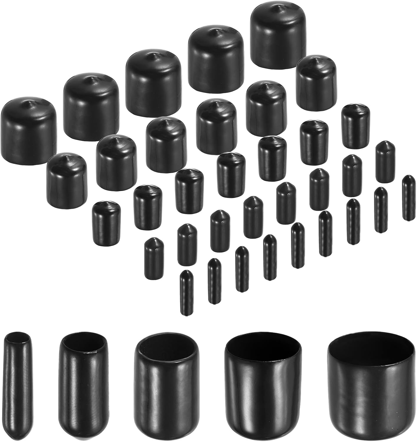 uxcell 100pcs Round Rubber End Caps Protective Caps 3/4" 13/16" 7/8" 15/16" 1" Black Screw Thread Protectors