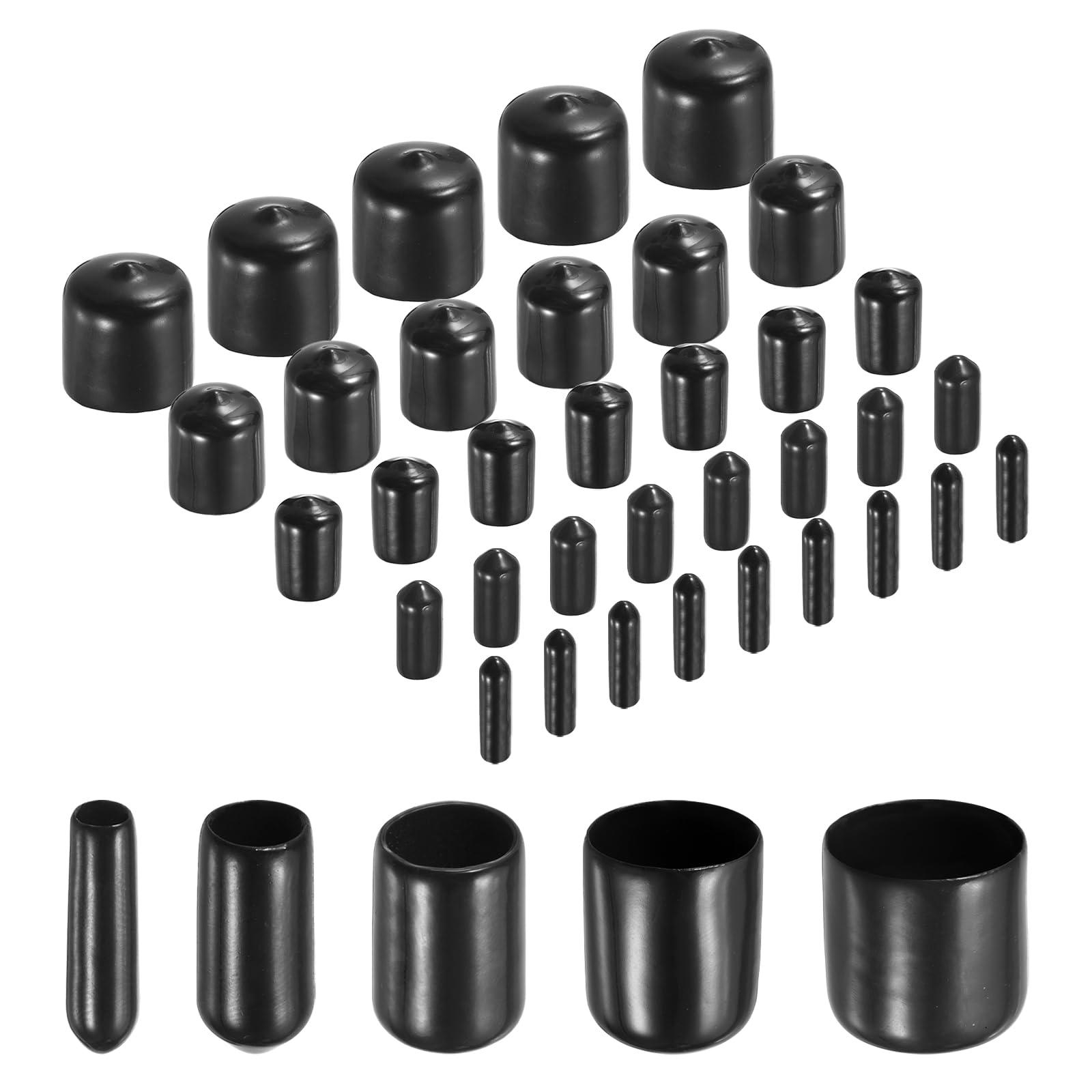Embout de protection en caoutchouc noir pour filetage de vis en lot de 100