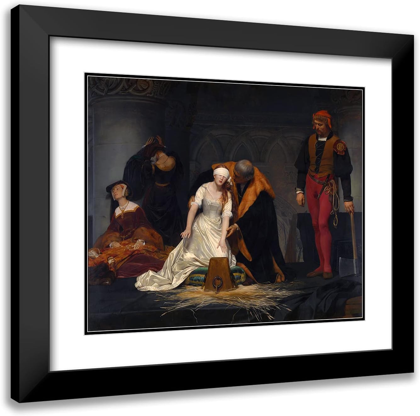 ArtDirect Paul Delaroche 23x20 Black Modern Frame and Double Matted Museum Art Print Titled - The Execution of Lady Jane Grey in the Tower of London in the Year 1554 (1833)