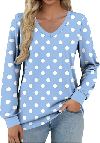 Womens Cute Long Sleeve Blouses Trendy Striped Casual Loose Fitted Tops Travel Lightweight Basic Fall Shirts Clothes