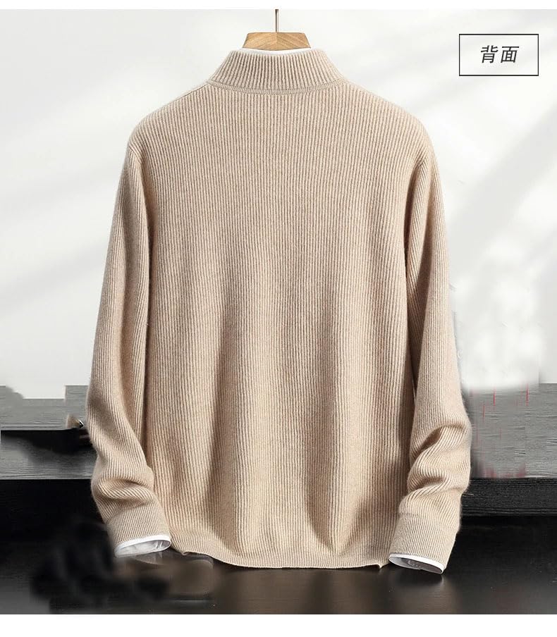 Men 100 Percent Cashmere Zipper Cardigan Semi-High Neck Loose Knitted Sweater Men Warm Long Sleeve Sweater2