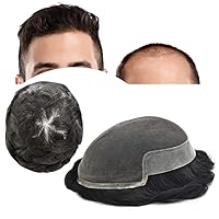 Vista 19 de Tupé de encaje suizo para hombres, piezas de cabello humano real, encaje frontal, sistema de reemplazo de cabello tipo tupé, nudo blanqueado, línea