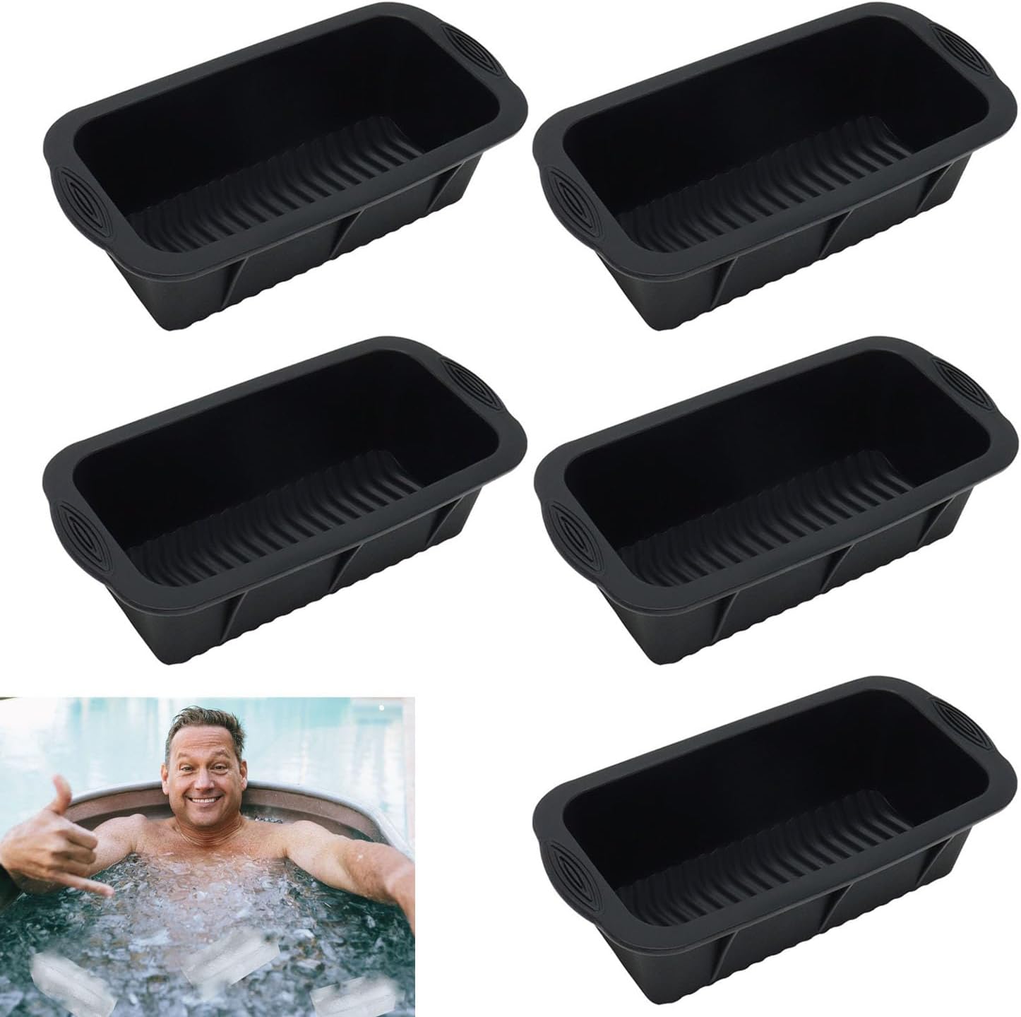 5Pcs Extra Large Ice Block Mold, Silicone Ice Block Molds for Ice Bath Tub, Black Big Ice Cube Molds for Ice Bath, Ice Maker for Cold Plunge or Coolers, Ice Tray Accessories for Ice Bath Chiller