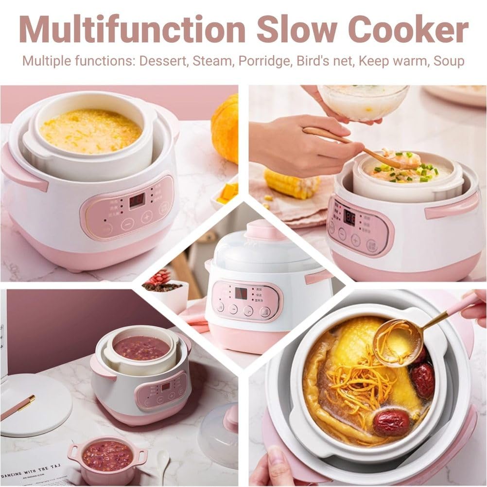 Inteligentny dom, 1-litrowy wolnowar, mini garnek ceramiczny, inteligentny, garnek do zupy i owsianki, elektryczny garnek do gulaszu, zapobieganie przypala
