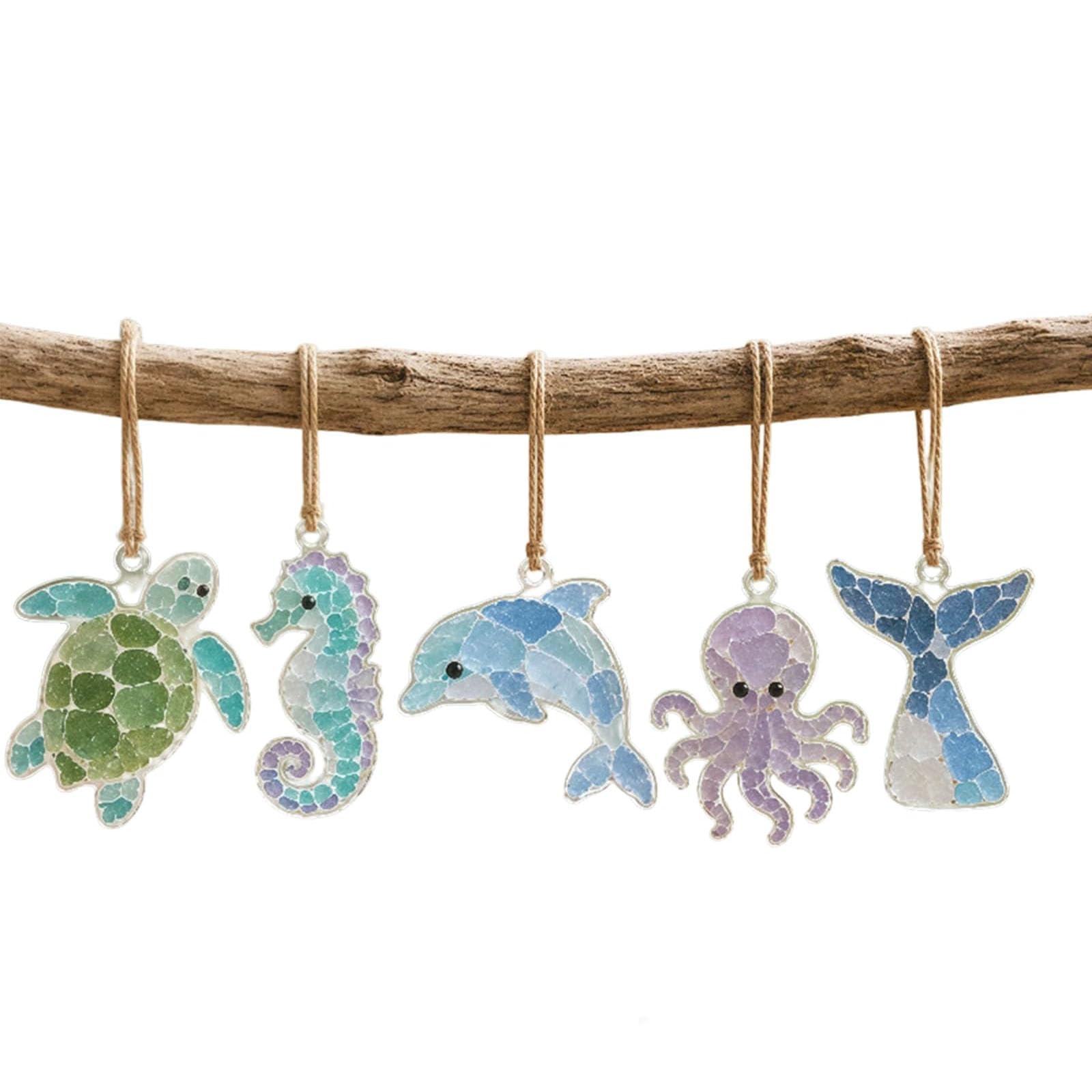 DIY Sea Glass Collage Kit, 5PC Handmade Bird Sea Glass Art Craft Kit, Relaxing Therapeutic Seaglass Art Project, Stained Glasses Window Hanging, Creative DIY Gift for Family & Friends (Ocean)