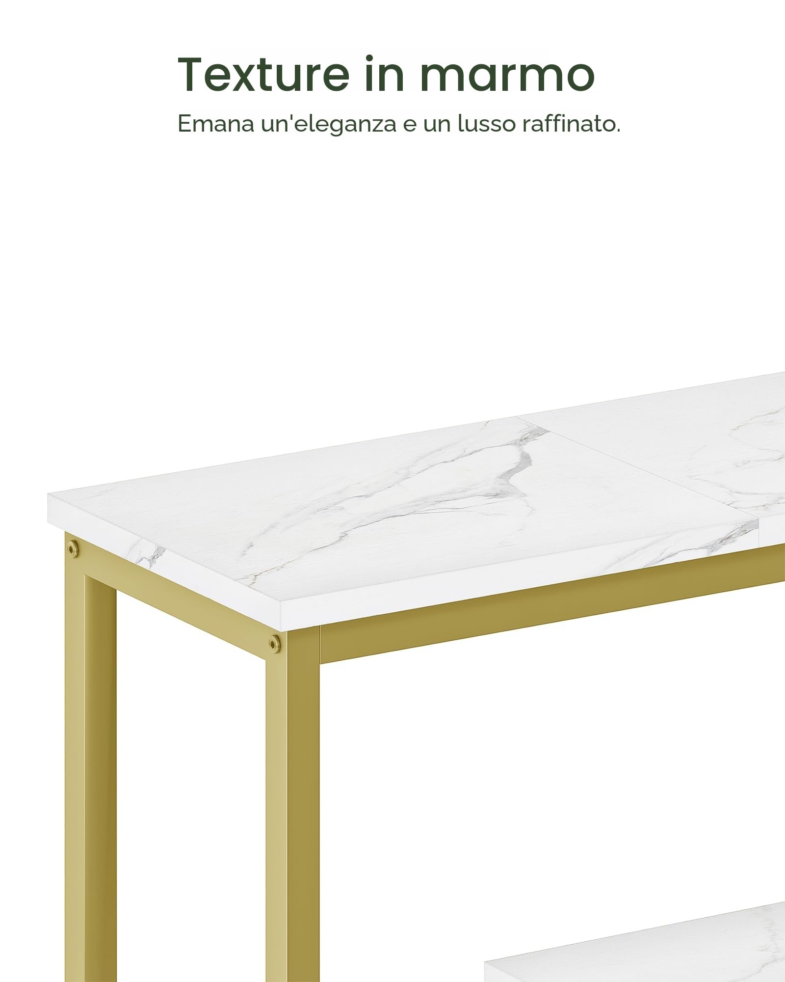 CHOEZON Moderna consolle da corridoio a 3 ripiani con ripiano aperto, piano in marmo venato, struttura in metallo, per ingresso, ingresso, marmo bianco e oro, TXG03DJ