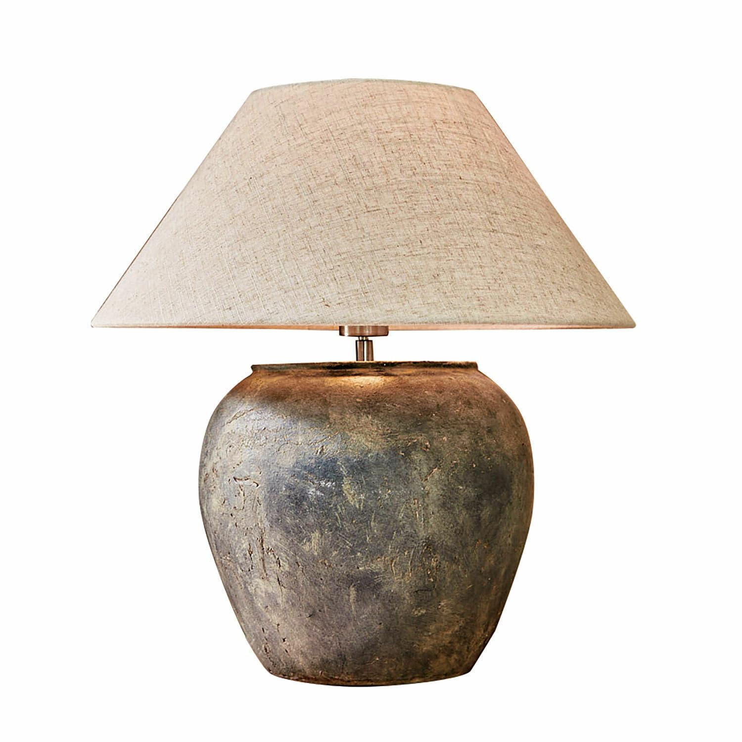LOBERON Tischlampe Shiva, Keramik, Eisen, Leinen, H/Ø ca. 36/30 cm, antikschwarz/creme | Keramik, Eisen, Leinen, H/Ø ca. 36/30 cm