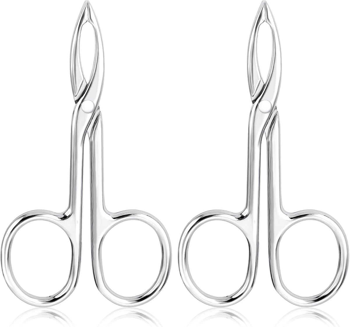 Pinzas con asas, 2 piezas, pinzas para mujeres, vello facial, mango de tijera de acero inoxidable, pinzas para cejas, punta plana y recta, desplumadora de pelo para peluca, desplumador, cuidado facial (plata)