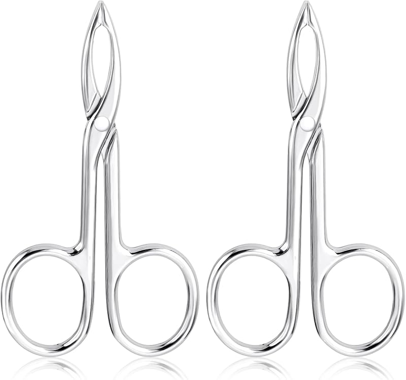 Pinzas con asas, 2 piezas, pinzas para mujeres, vello facial, mango de tijera de acero inoxidable, pinzas para cejas, punta plana y recta, desplumadora de pelo para peluca, desplumador, cuidado facial (plata)