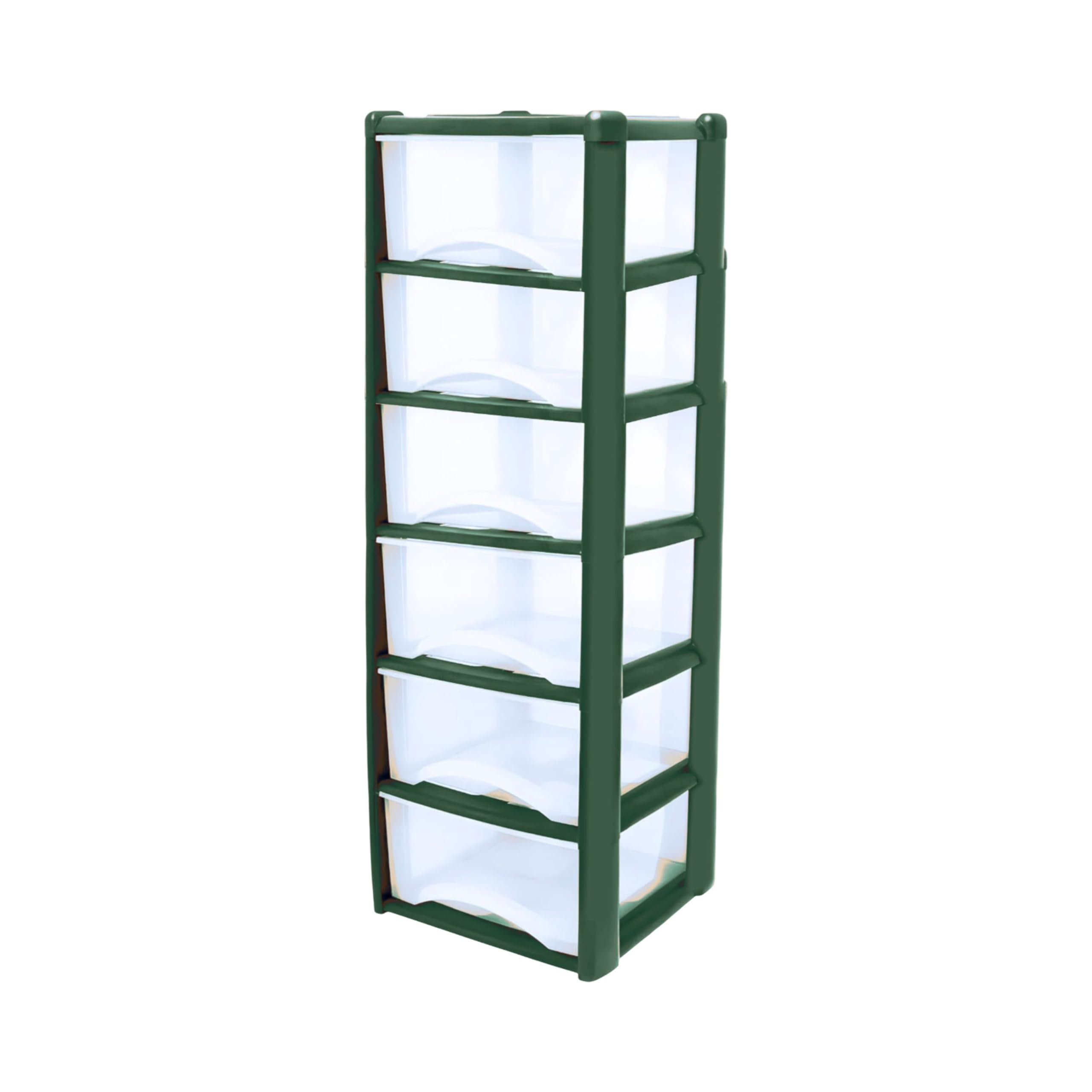 Neat. 6 Plastic Storage Drawers Unit with See-Through Drawers, Compact Vertical Design – Durable Plastic, Ideal for Organizing Office Crafts, and Household Items, 120cm x L39cm x W39cm -Dark Green