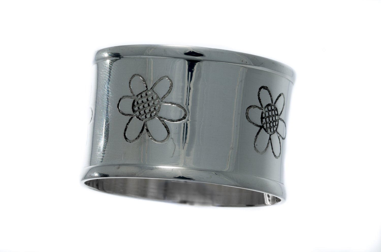Lot de 6 Beau Motif marguerite Couleur argent ronds de serviette par Libby de place de marché
