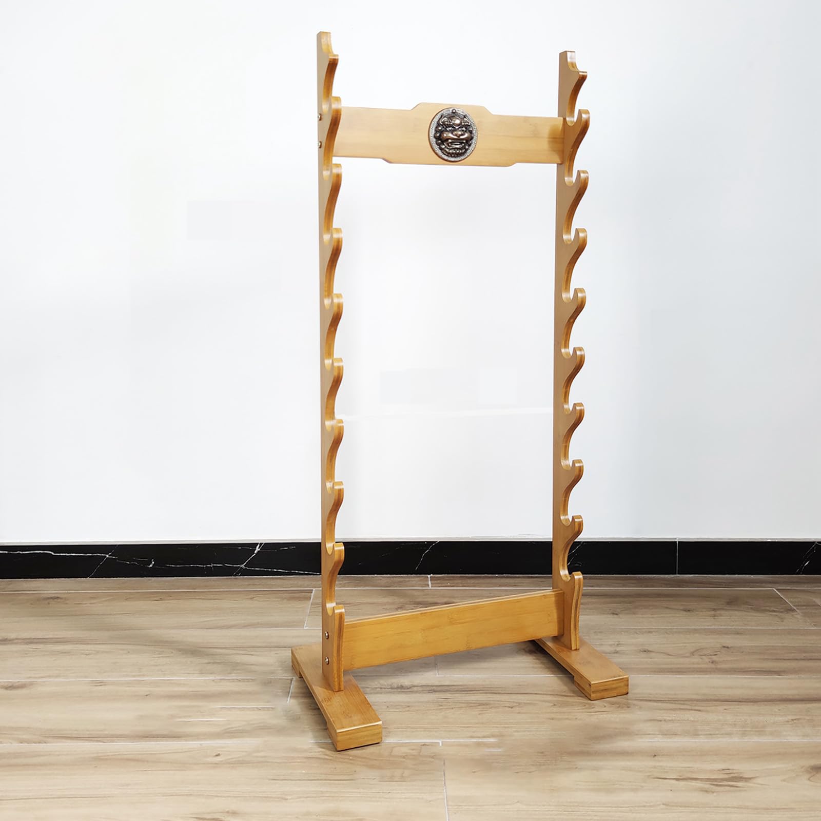 Hjhuua Light Brown Multilayer Floor Standing Sword Stand,Display Sword Rack,Wood Sword Holder Floor Stand,Large Sword Display Stand For Katana Samurai,Classic Wooden Sword Mount Weapon Stands