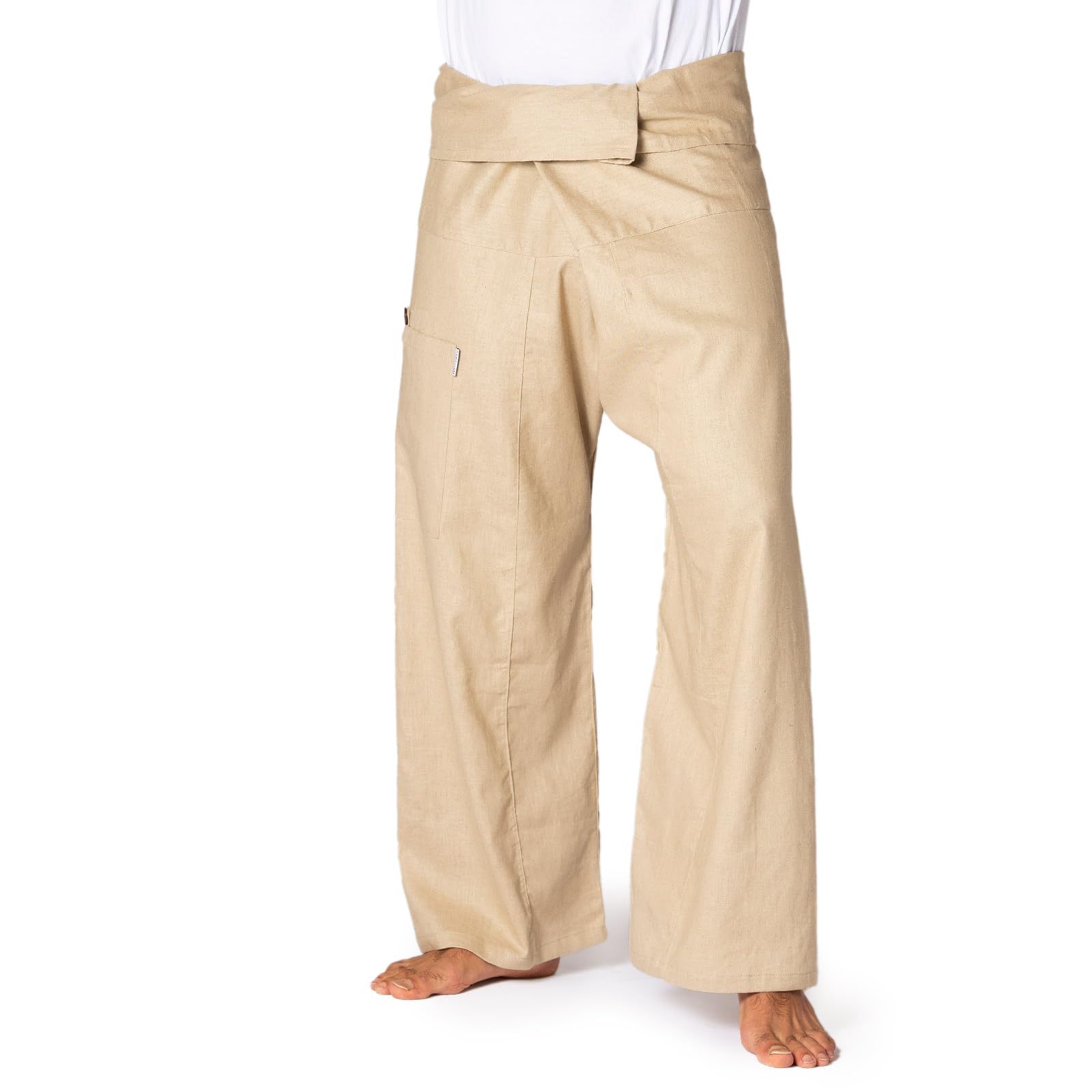 PANASIAM Pantaloni da Pescatore Thai - Pantaloni a Portafoglio in Canapa | Per donna & uomo, pantaloni yoga & arti marziali, vita regolabile, tecnica a portafoglio, tinta unita