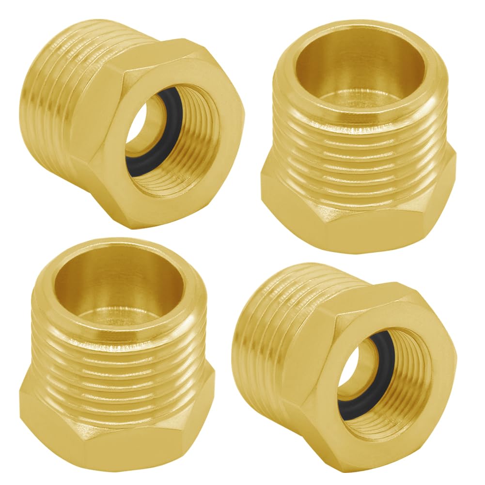 Joywayus 1/2 G Male to 3/8 Compression Female Thread Bushing Pipe Fitting, Brass Reducer Faucet Connector Water Hose Adapter, Supply Line Adapter for RV Kitchen Bathroom Plumbing 4PCS