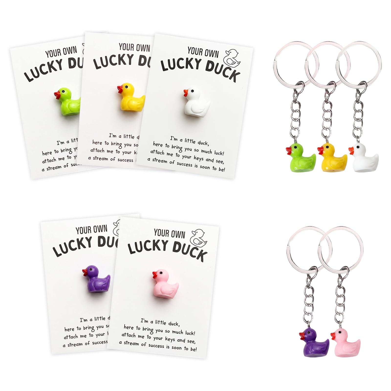 Ethlomoer Cute Duck Keyring - Little Yellow Duck Keychain with Encouragement Card, Pocket Hug & Good Luck Card - Mini Keyring for Women & Kids, Pendant Accessories (Colorful-5PCS)