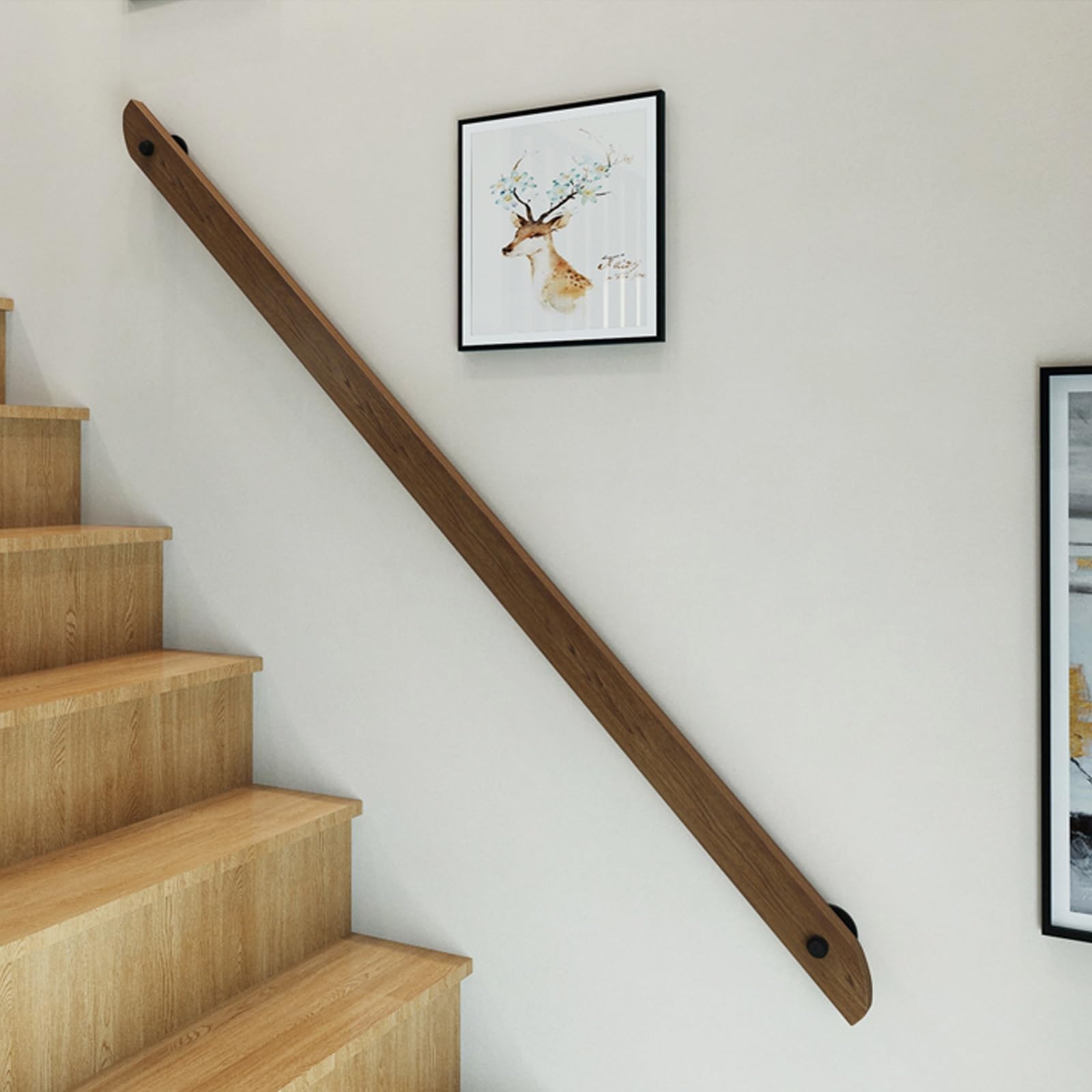 Rampe d'escalier en bois 120 cm intérieure avec support mural de sécurité