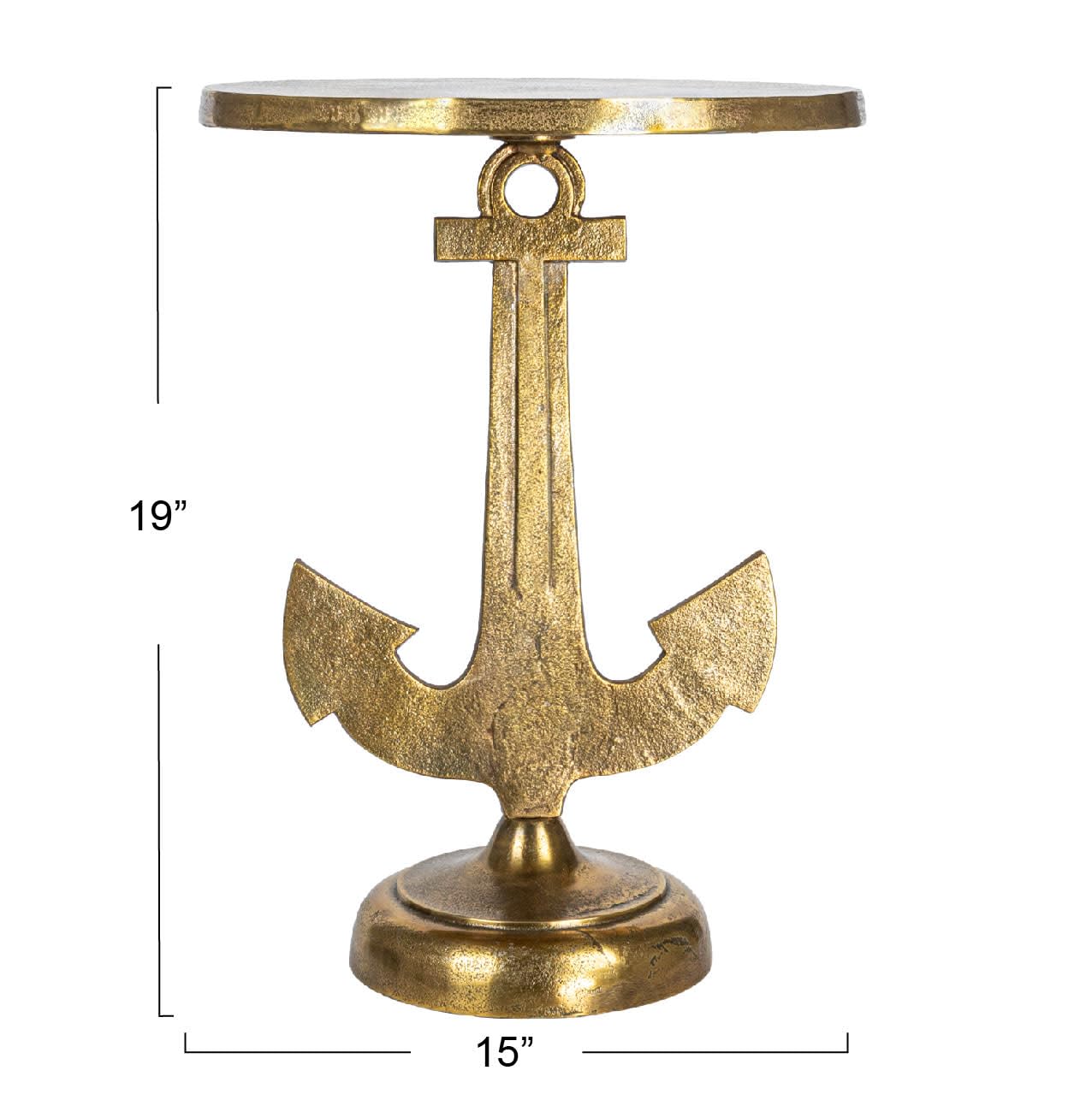Round Nautical Accent Table with Anchor Base in Cast Iron, Gold Finish
