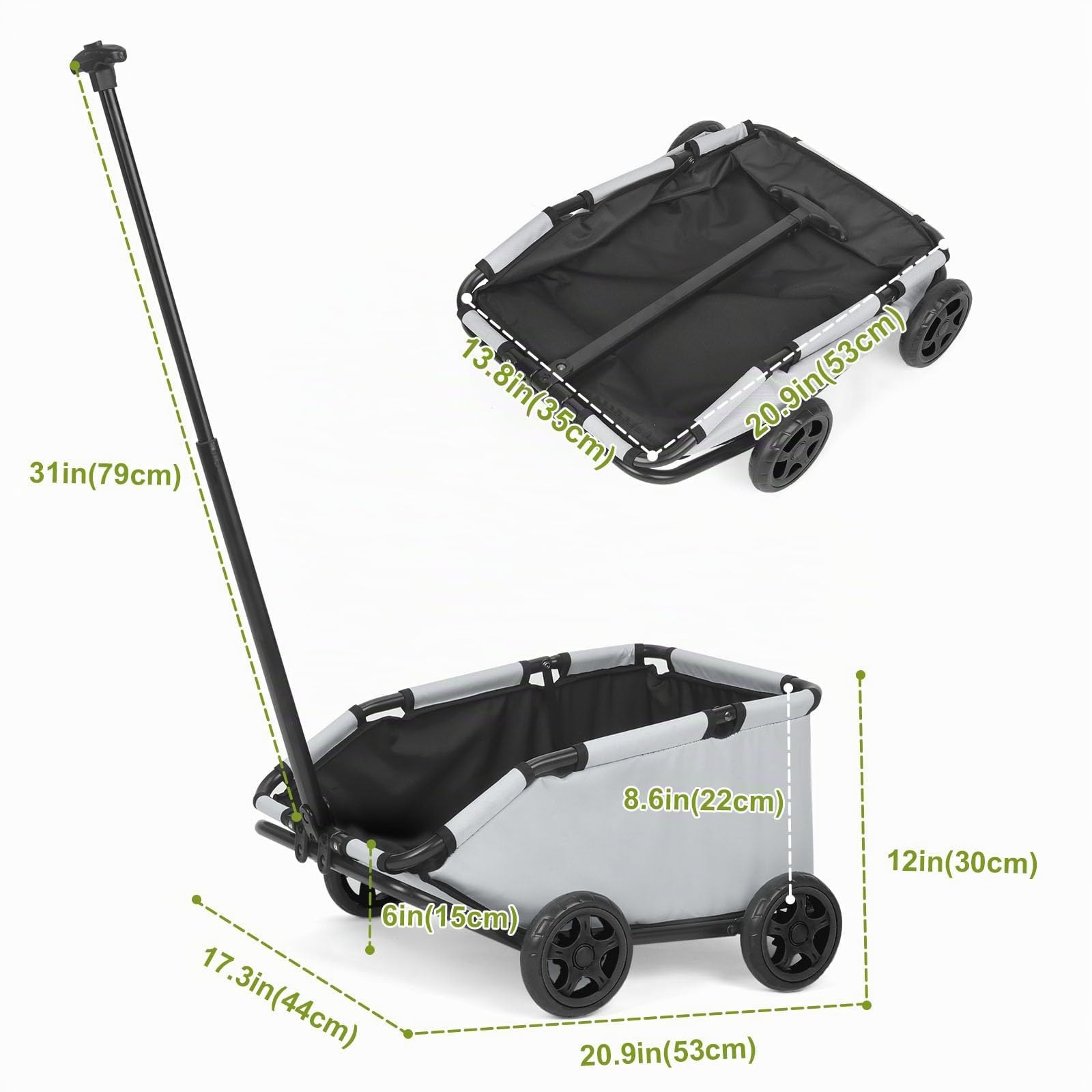 Mini-Hundewagen für Mini-Haustiere, faltbarer multifunktionaler Einkaufswagen mit ausziehbarem Ziehgriff, Doggie Wagon eingebautem Kissen und Sicherheitsseil mit Aufbewahrungstasche (Hellgrau)