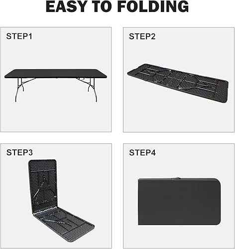 Miniatura 90 de Mesa plegable de plástico portátil de 4 pies/6 pies/8 pies, mesa de comedor de picnic blanca y negra, plegable por la mitad para campamento, fiesta