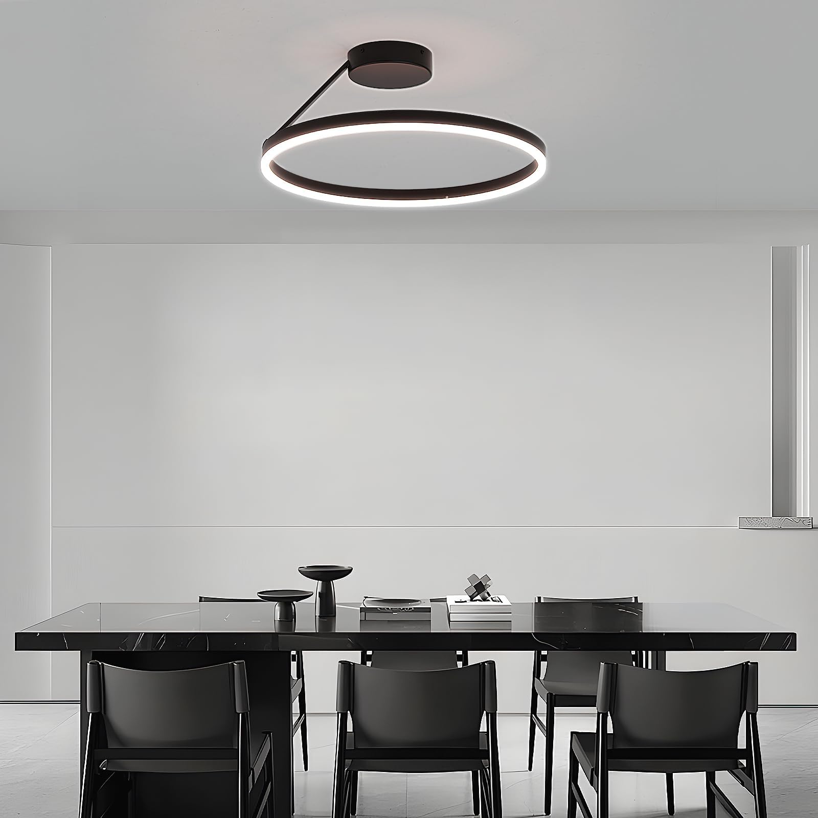 Plafoniera Circolare Lampadario Circolare a LED Lampadari Moderna Semplice Plafoniere Nera Dimmerabile Adatta per Soggiorno Sala da Pranzo camera da Letto Cucina Corridoio Ingresso 40cm