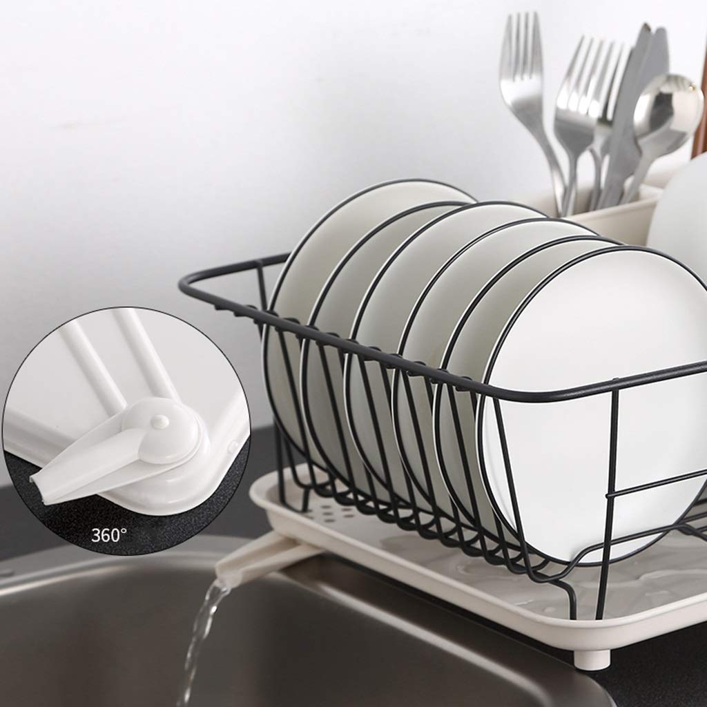 Scolapiatti in acciaio inox 304, scolapiatti con vaschetta raccogligocce in plastica, porta cestello: 37,5 x 29,3 x 17 cm
