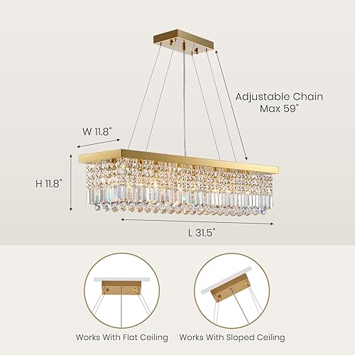 Miniatura 53 de 7PM Candelabro rectangular de cristal K9 moderno colgante rectangular para comedor, cocina, isla dormitorio, color negro, 47 pulgadas de largo x 10