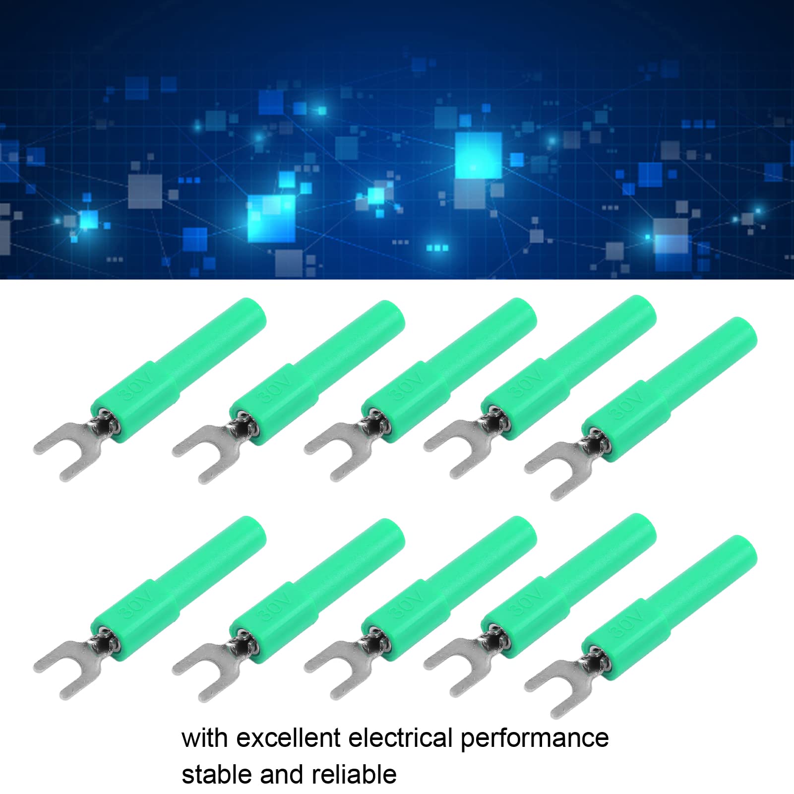 10pcs U Type Electrical Crimp Fork Spade Wire Connectors for Testing Multimeter, 4mm (Green)