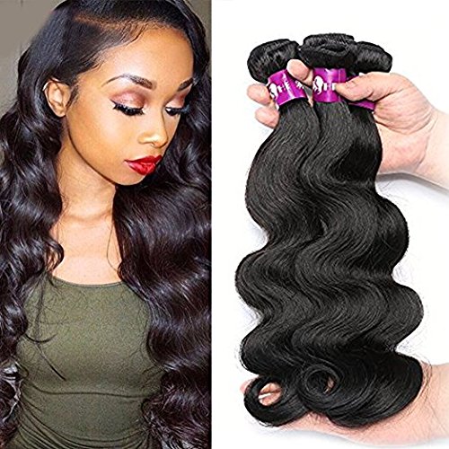 HEBE Brazilian Hair 4 Bundles Body Wave 16 18 20 22 Unprocessed Brazilian Virgin Hair Body Wave 100% Human Hair Weave Extensions Natural Color Can be Dyed (16 18 20 22 inches)