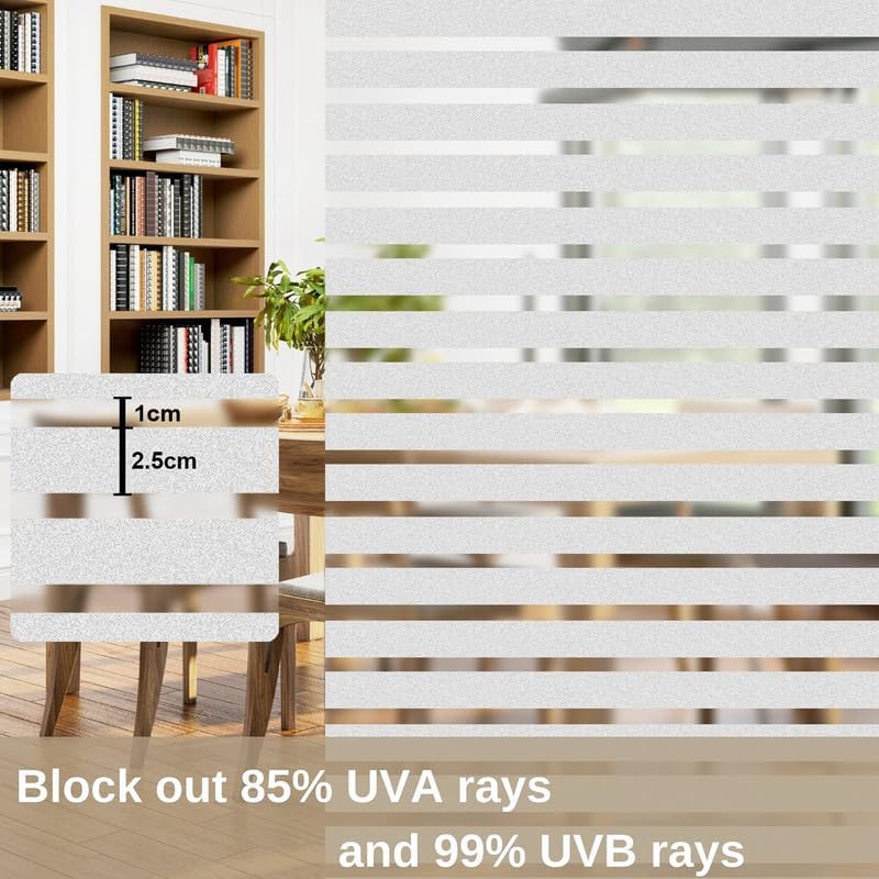 Image of Frosted 1 inch Striped GlassFilm Window Film Window Sticker Glass stickerFor Privacy, Sun Control, Decor for Home, Office & Bathroom (12 Inch X 48 Inch)