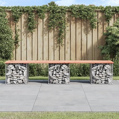 Lauuoeriau Hogar y jardín, banco de muebles de jardín con diseño de gaviones, 203 x 44 x 42 cm, madera maciza Douglas