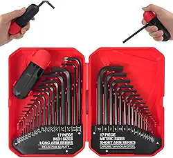 Jogo de 35 Peças Chave Allen com Manopla Auxiliar - Métrico (0.7-10mm) e Imperial (0.028-3/8") - Kit Completo para Manutenção