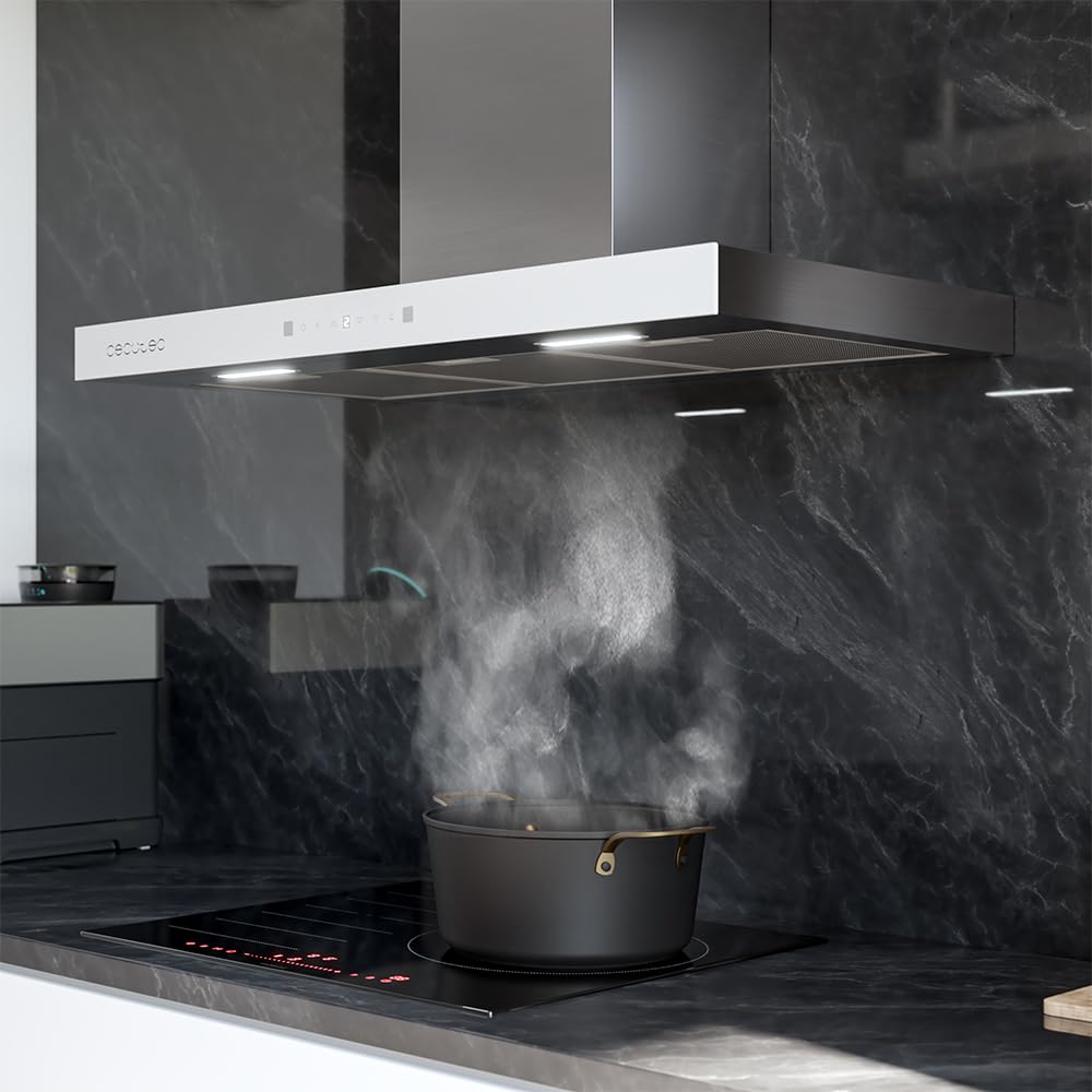 Cecotec Hotte Aspirante Flux TT 905500 Glass White A++ 90 cm 70W 550m3/h Commande Tactile LED