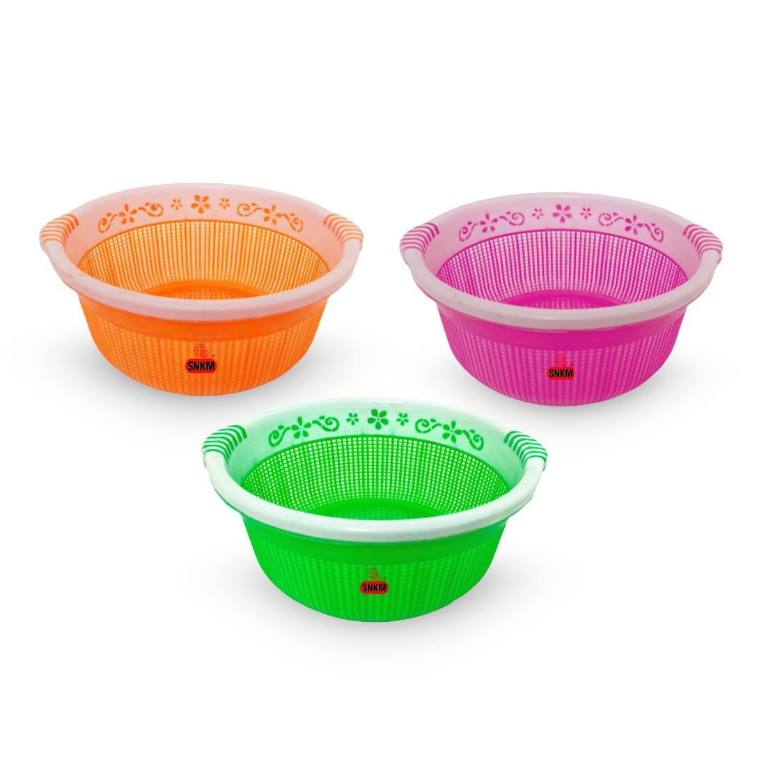 SNKM Plastic Round Shaped With Handle Support Basket For Fruits and Vegetables | Home Kitchen Organizer Multipurpose Use (Medium, Multicolour, Pack of 3)-image-8